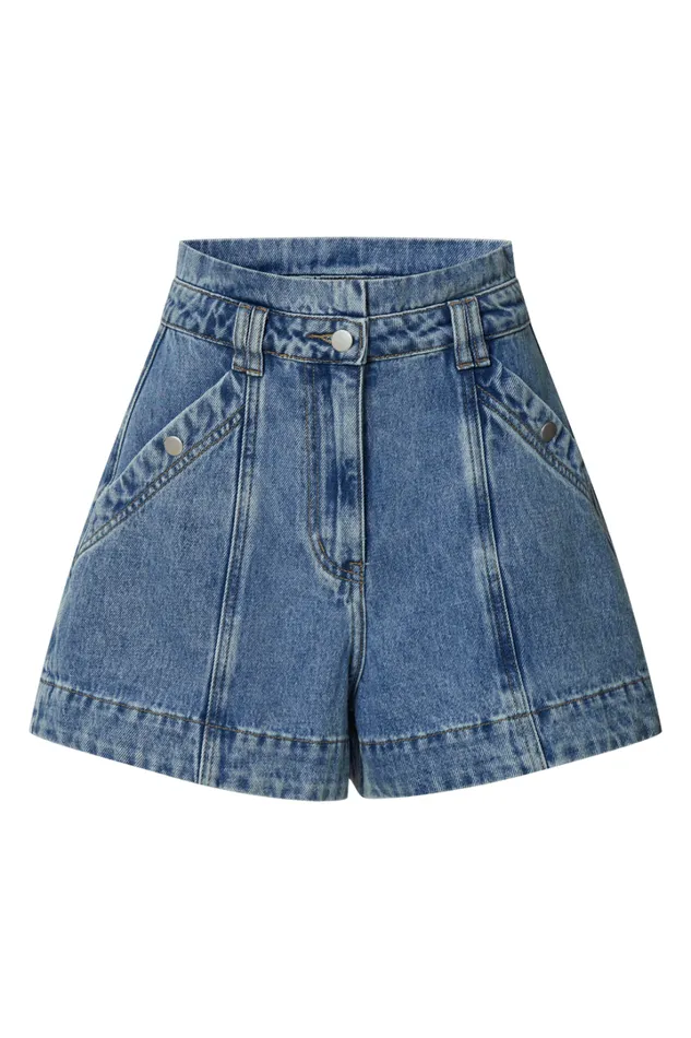 Kayla Denim Shorts 8211 High Waisted A Line Denim Shorts In Mid Blue Wash Women Showpo Denim