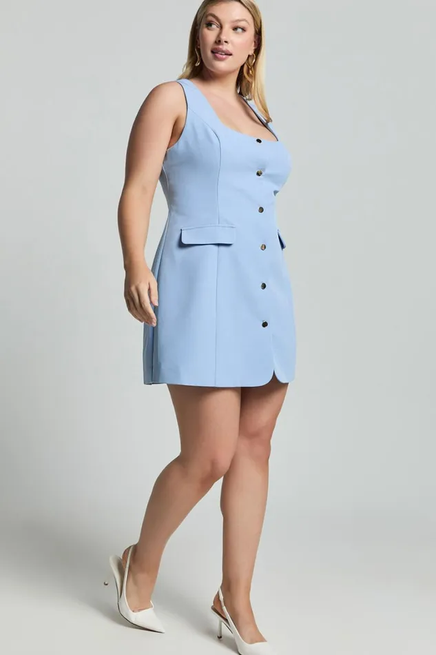 Kenna Mini Dress 8211 Square Neck Button Down Mini Dress In Powder Blue Women Showpo Curve Clothes