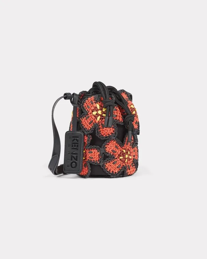 Kenzo Bags Women Beach039 Straw Floral Bucket Bag Medium Red