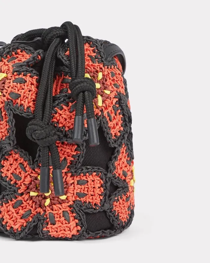 Kenzo Bags Women Beach039 Straw Floral Bucket Bag Medium Red