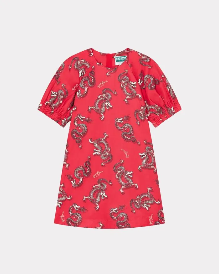 Kenzo Dresses And Skirts Kids Year Of The Dragon039 Cotton Dress With Balloon Sleeves Medium Red
