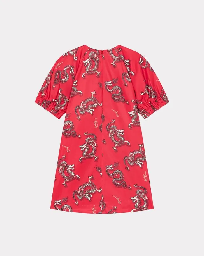 Kenzo Dresses And Skirts Kids Year Of The Dragon039 Cotton Dress With Balloon Sleeves Medium Red