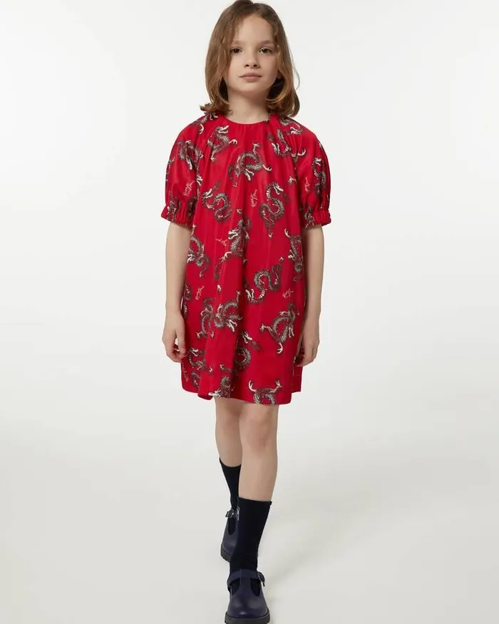Kenzo Dresses And Skirts Kids Year Of The Dragon039 Cotton Dress With Balloon Sleeves Medium Red