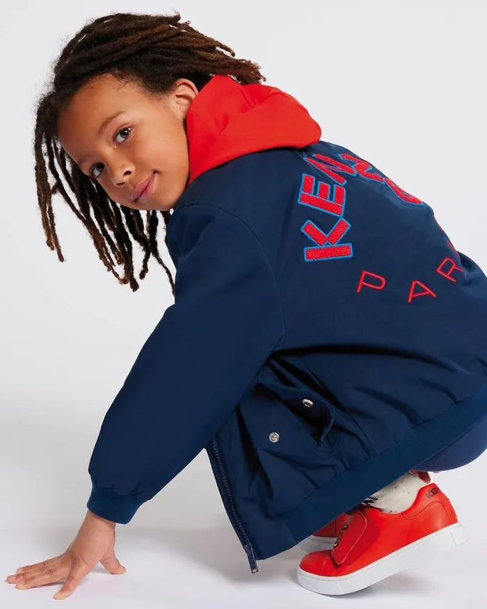 Kenzo Jackets And Coats Kids Zipped Jacket With Embroidery Navy Blue