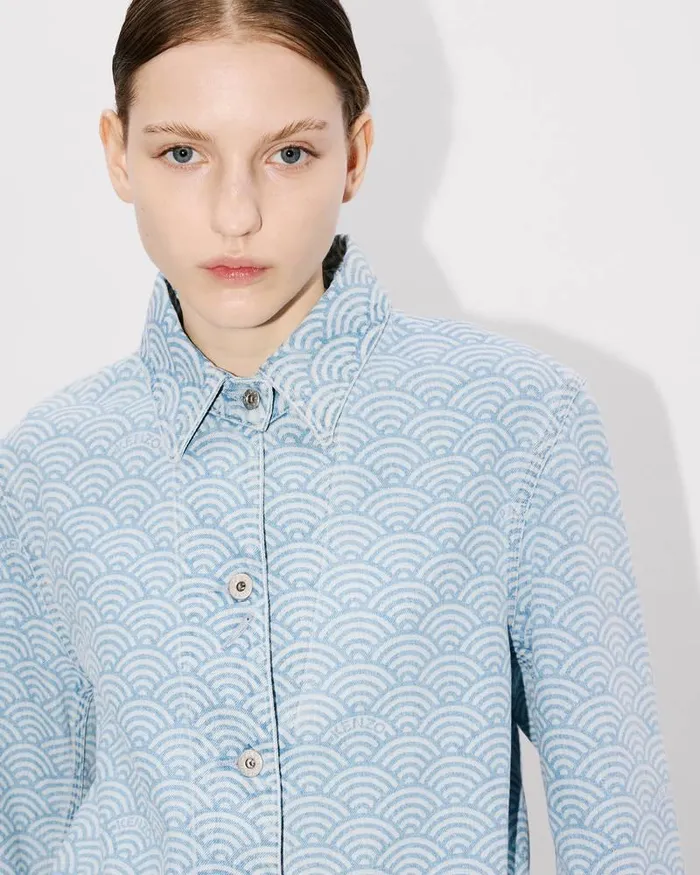 Kenzo Jackets And Coats Women Workwear Jacket Stone Bleached Blue Denim