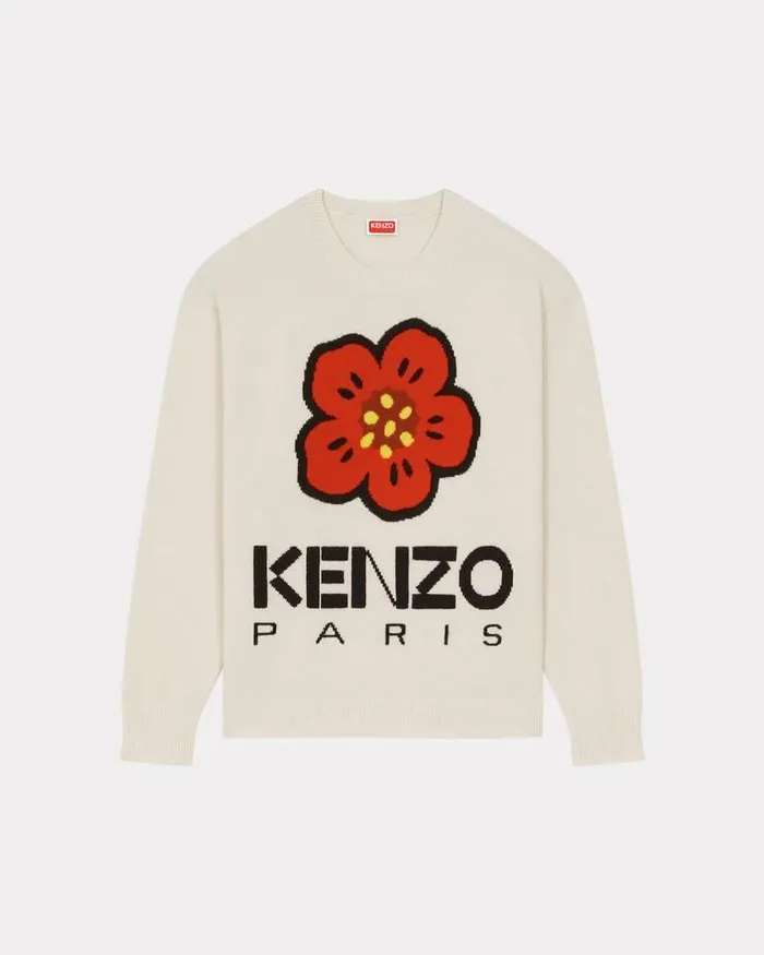 Kenzo Knitwear Men 039Boke Flower039 Jumper In Merino Wool Off White