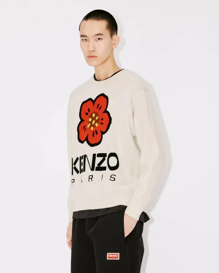 Kenzo Knitwear Men 039Boke Flower039 Jumper In Merino Wool Off White