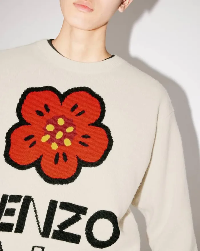 Kenzo Knitwear Men 039Boke Flower039 Jumper In Merino Wool Off White