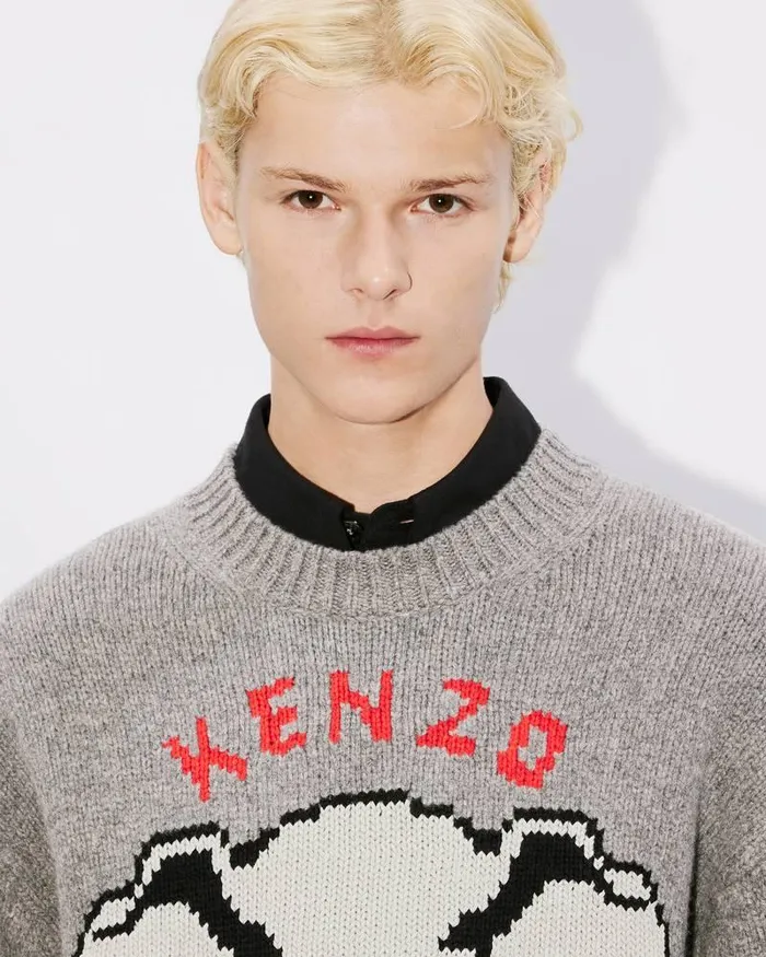 Kenzo Knitwear Men Elephant039 Embroidered Jumper Misty Grey
