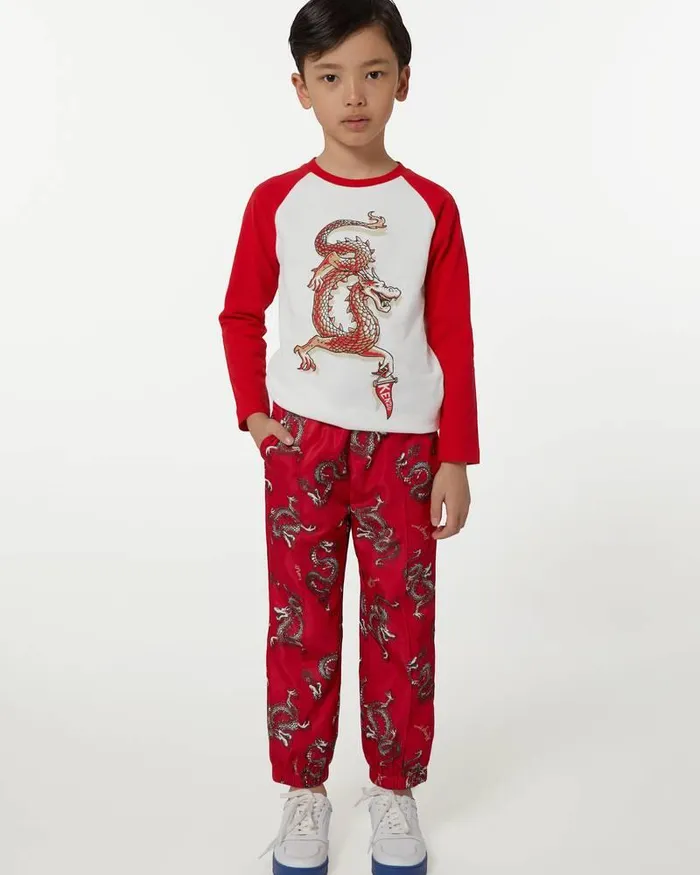 Kenzo Pants And Shorts Kids Year Of The Dragon039 Printed Cotton Trousers Medium Red