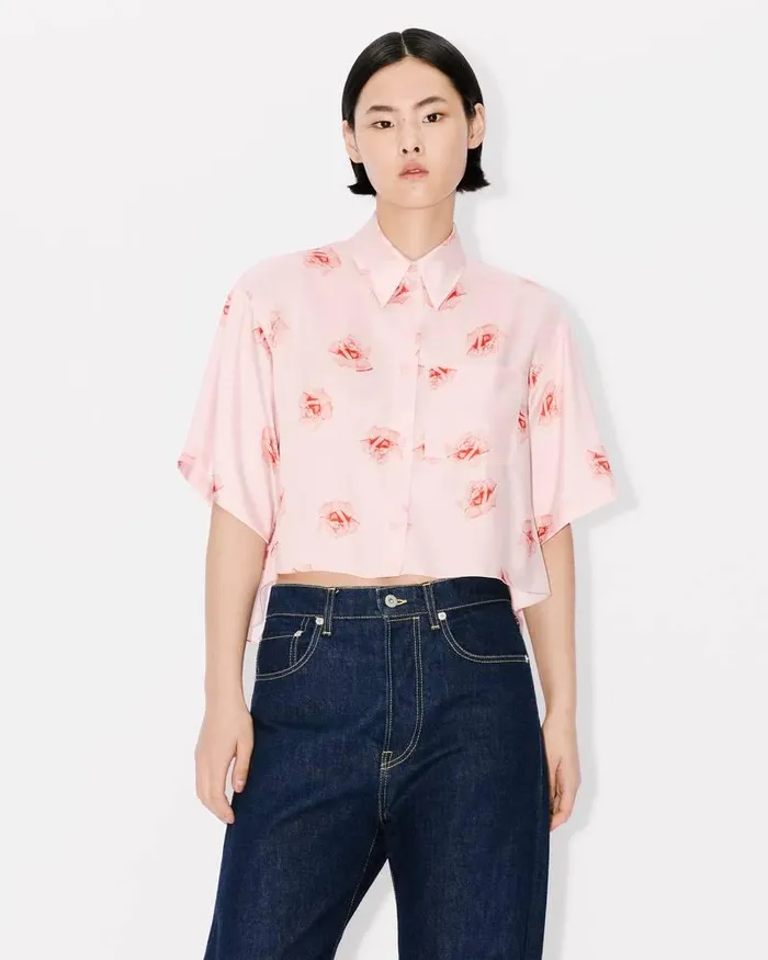Kenzo Shirts And Tops Women Rose039 Cropped Dropped Shoulders Shirt Faded Pink