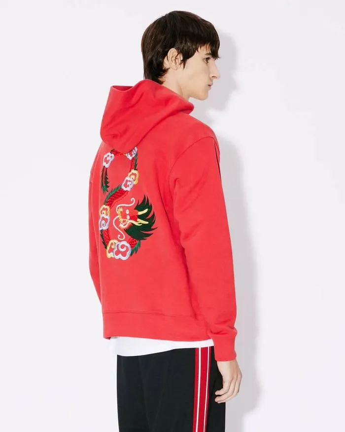 Kenzo Sweatshirts And Hoodies Men 039Year Of The Dragon039 Classic Hooded Embroidered Sweatshirt Cherry