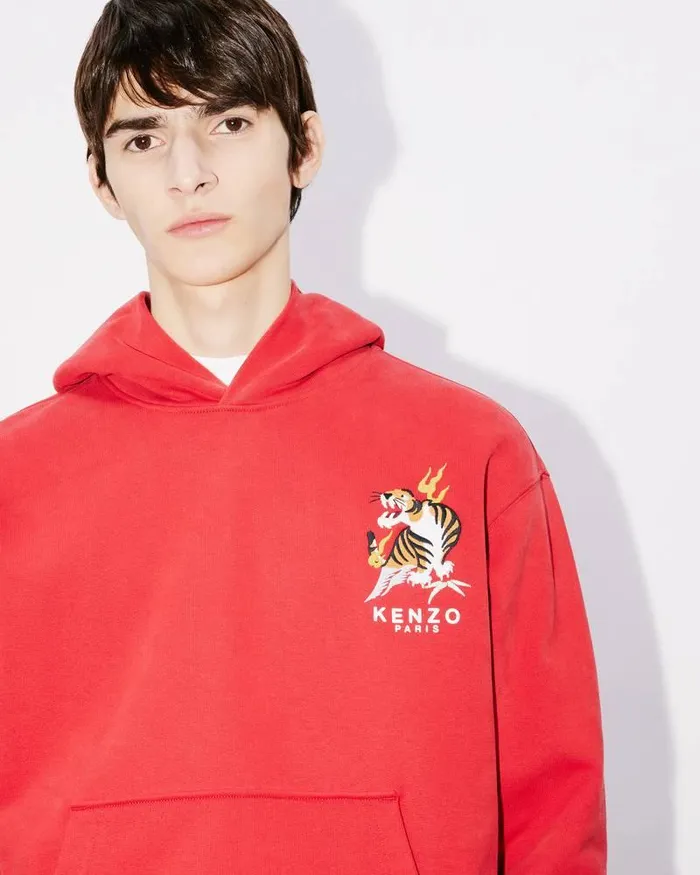 Kenzo Sweatshirts And Hoodies Men 039Year Of The Dragon039 Classic Hooded Embroidered Sweatshirt Cherry