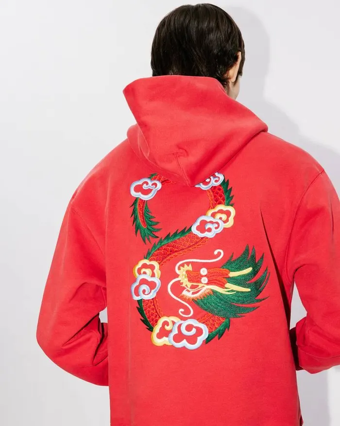 Kenzo Sweatshirts And Hoodies Men 039Year Of The Dragon039 Classic Hooded Embroidered Sweatshirt Cherry