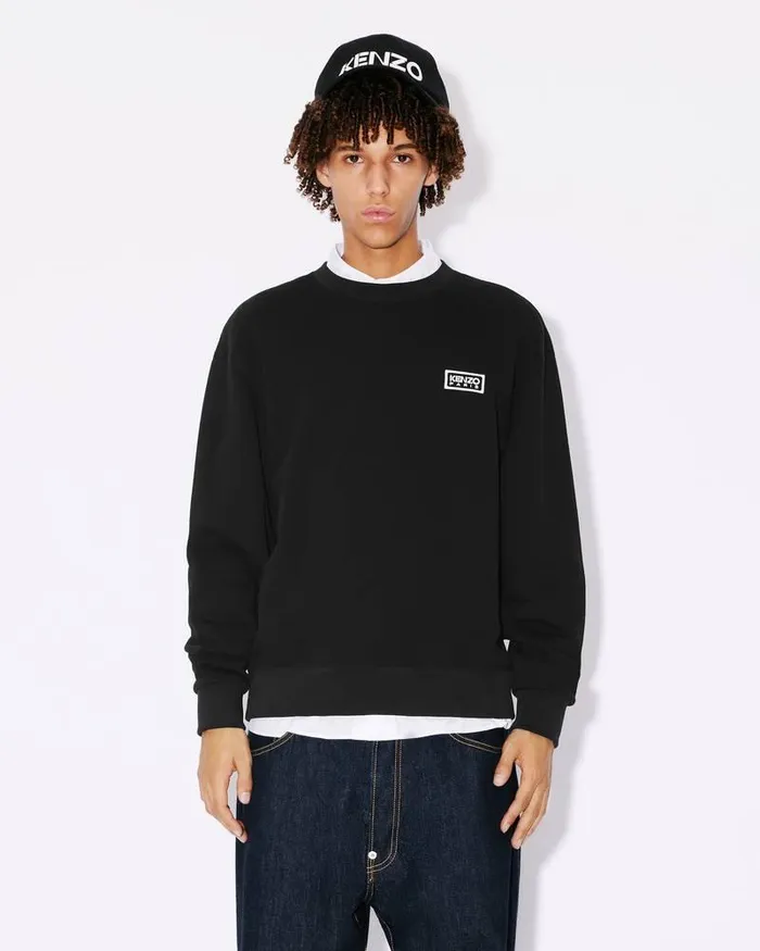 Kenzo Sweatshirts And Hoodies Men Bicolor Paris039 Classic Embroidered Sweatshirt Black