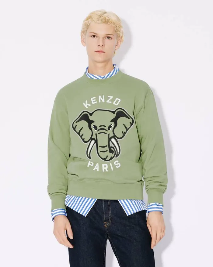 Kenzo Sweatshirts And Hoodies Men Elephant039 Embroidered Sweatshirt Almond Green
