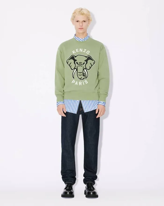 Kenzo Sweatshirts And Hoodies Men Elephant039 Embroidered Sweatshirt Almond Green