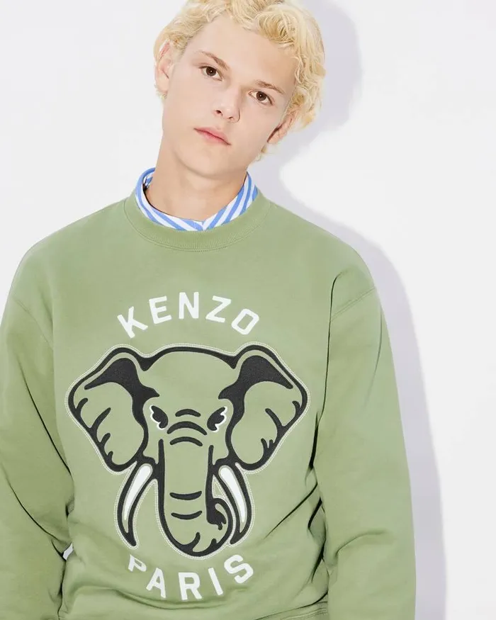 Kenzo Sweatshirts And Hoodies Men Elephant039 Embroidered Sweatshirt Almond Green
