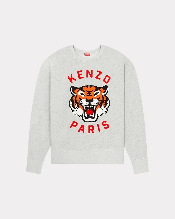 Kenzo Sweatshirts And Hoodies MenWomen Lucky Tiger039 Embroidered Oversized Genderless Sweatshirt Pale Grey