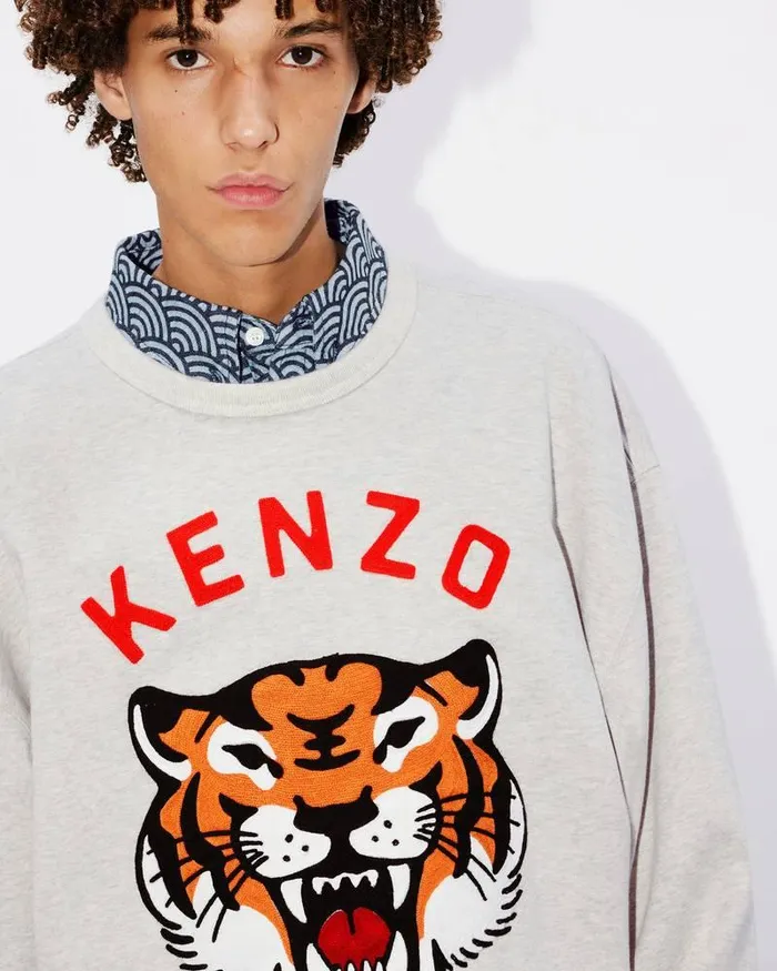 Kenzo Sweatshirts And Hoodies MenWomen Lucky Tiger039 Embroidered Oversized Genderless Sweatshirt Pale Grey
