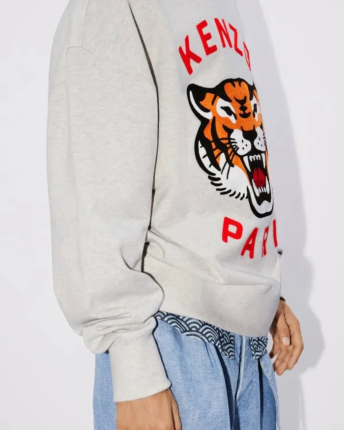 Kenzo Sweatshirts And Hoodies MenWomen Lucky Tiger039 Embroidered Oversized Genderless Sweatshirt Pale Grey
