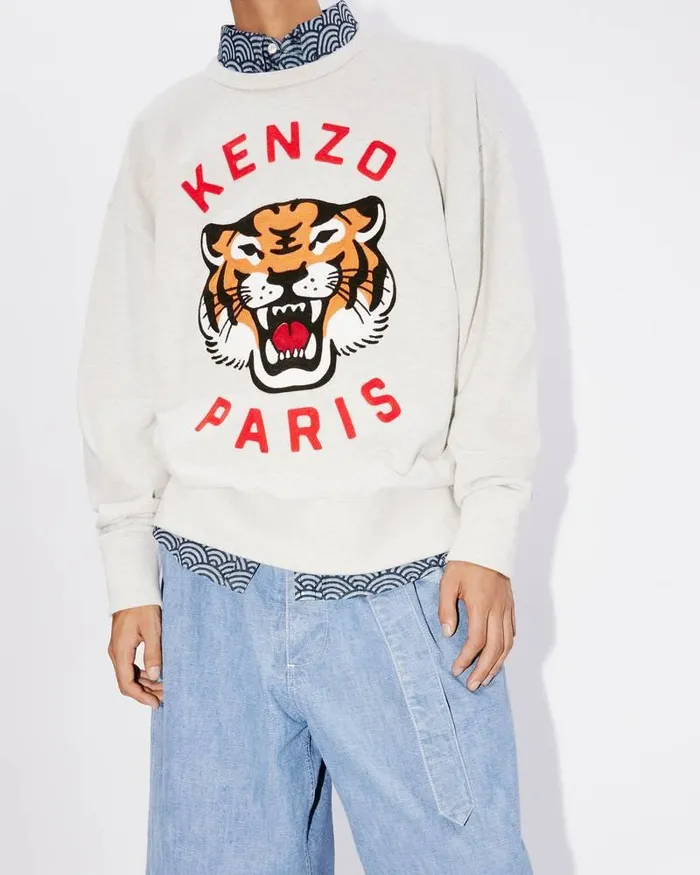 Kenzo Sweatshirts And Hoodies MenWomen Lucky Tiger039 Embroidered Oversized Genderless Sweatshirt Pale Grey