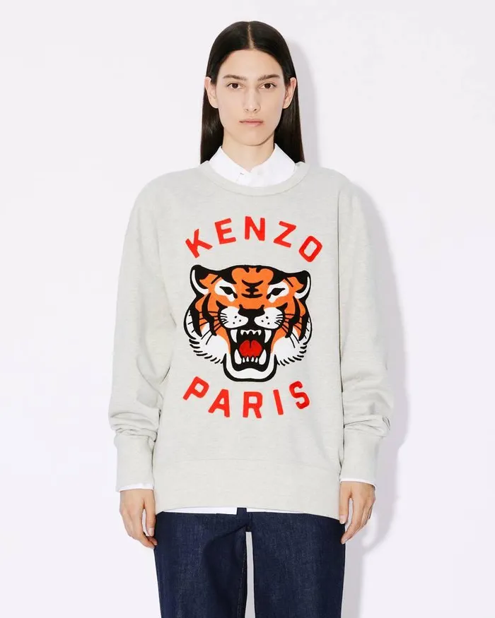 Kenzo Sweatshirts And Hoodies MenWomen Lucky Tiger039 Embroidered Oversized Genderless Sweatshirt Pale Grey