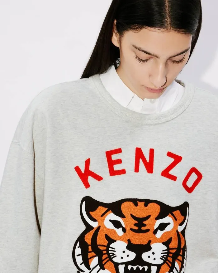 Kenzo Sweatshirts And Hoodies MenWomen Lucky Tiger039 Embroidered Oversized Genderless Sweatshirt Pale Grey