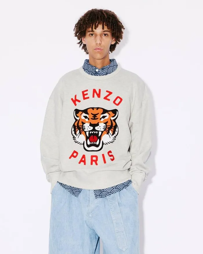 Kenzo Sweatshirts And Hoodies MenWomen Lucky Tiger039 Embroidered Oversized Genderless Sweatshirt Pale Grey