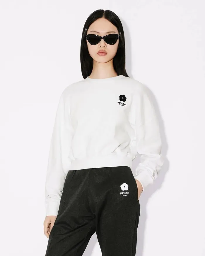 Kenzo Sweatshirts And Hoodies Women 039Boke Flower 20039 Short Embroidered Sweatshirt White