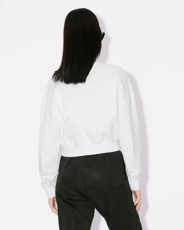 Kenzo Sweatshirts And Hoodies Women 039Boke Flower 20039 Short Embroidered Sweatshirt White