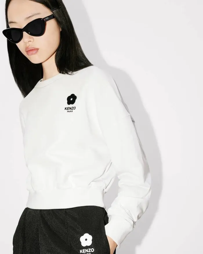 Kenzo Sweatshirts And Hoodies Women 039Boke Flower 20039 Short Embroidered Sweatshirt White