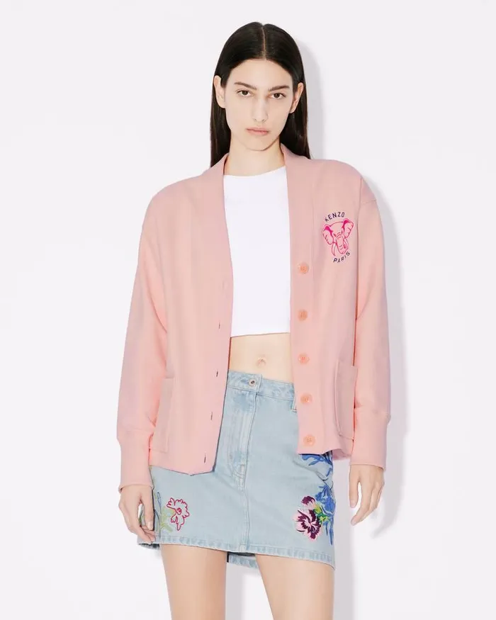 Kenzo Sweatshirts And Hoodies Women Elephant039 Embroidered Cardigan Faded Pink