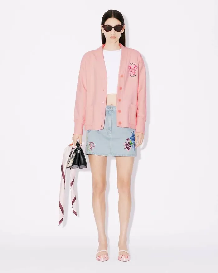 Kenzo Sweatshirts And Hoodies Women Elephant039 Embroidered Cardigan Faded Pink
