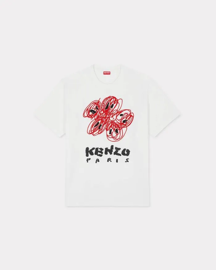 Kenzo TShirts And Polos Men Drawn Varsity039 Embroidered Tshirt Off White