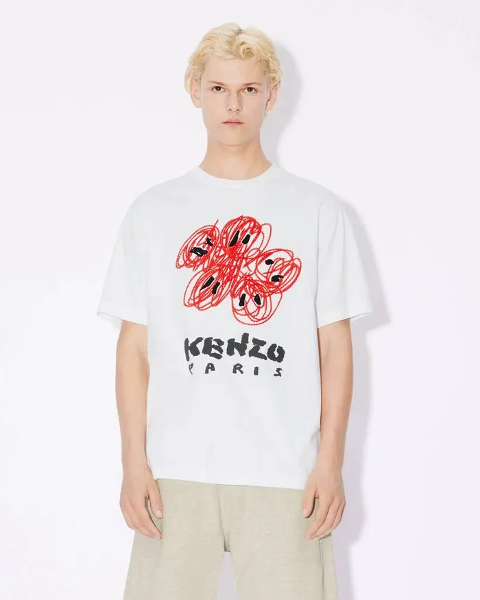 Kenzo TShirts And Polos Men Drawn Varsity039 Embroidered Tshirt Off White