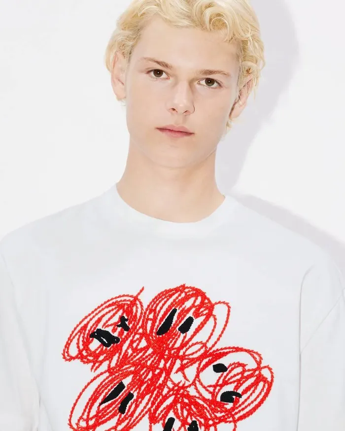 Kenzo TShirts And Polos Men Drawn Varsity039 Embroidered Tshirt Off White