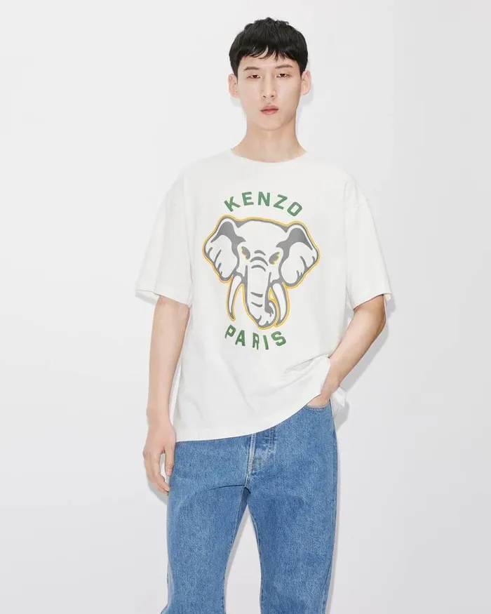 Kenzo TShirts And Polos Men Elephant 039Varsity Jungle039 Oversize Tshirt Off White
