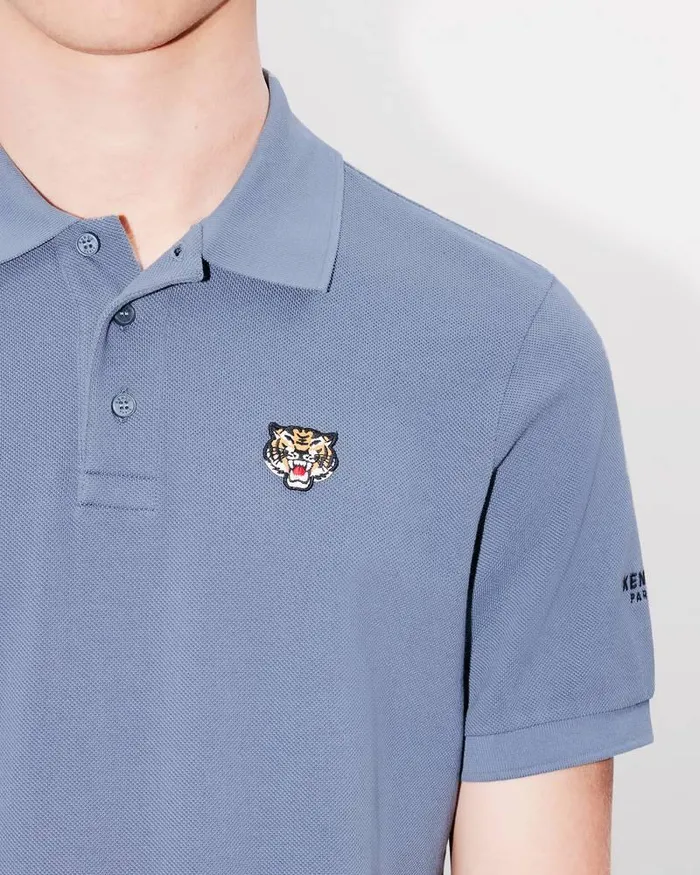 Kenzo TShirts And Polos Men Lucky Tiger039 Embroidered Polo In Organic Cotton Blue