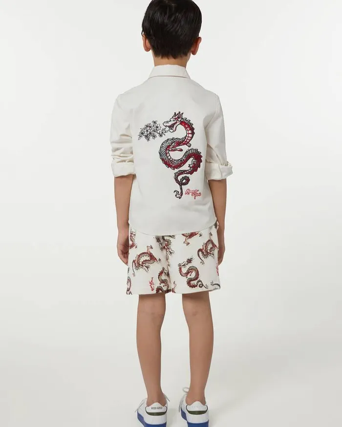 Kenzo TShirts And Sweatshirts Kids Year Of The Dragon039 Embroidered Cotton Shirt Cream
