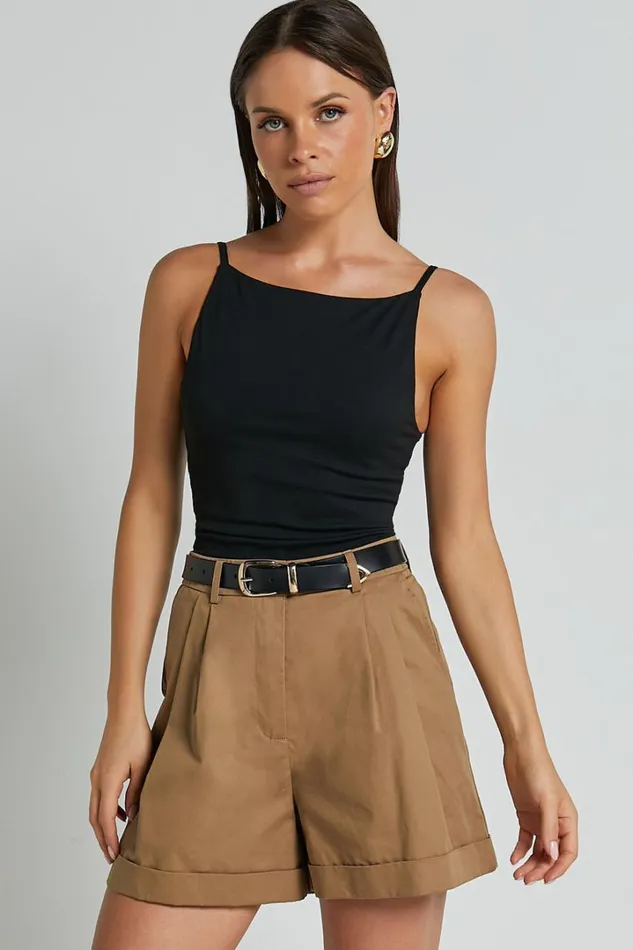 Khaimy Shorts 8211 High Waisted Cuffed Shorts In Tan Women Showpo Curve Clothes