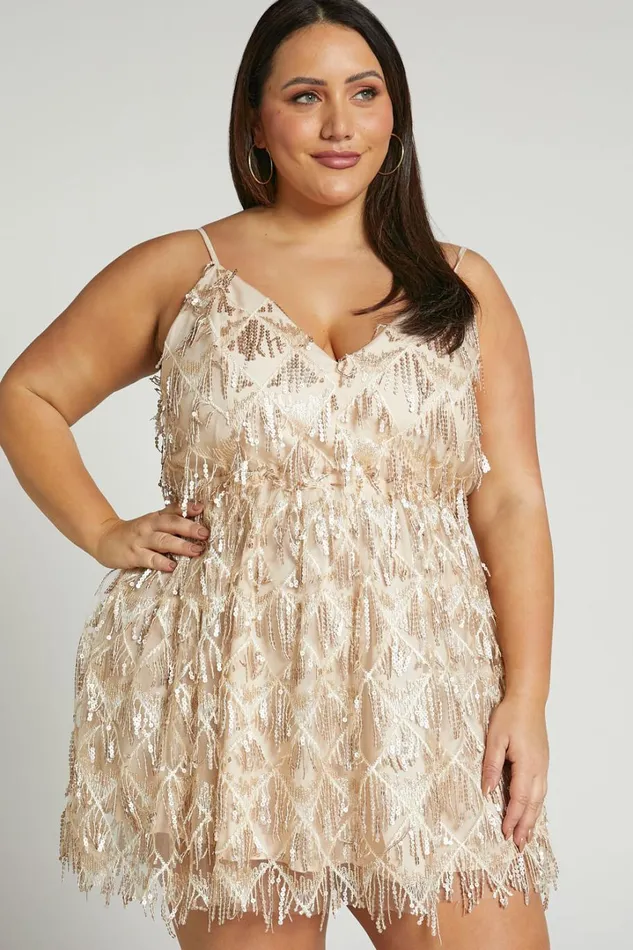 Khrizza Mini Dress 8211 Sequin Gathered Dress In Gold Women Showpo Curve Clothes