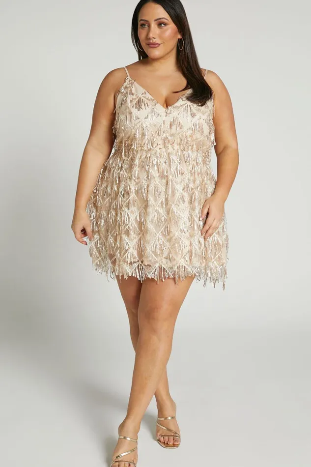 Khrizza Mini Dress 8211 Sequin Gathered Dress In Gold Women Showpo Curve Clothes