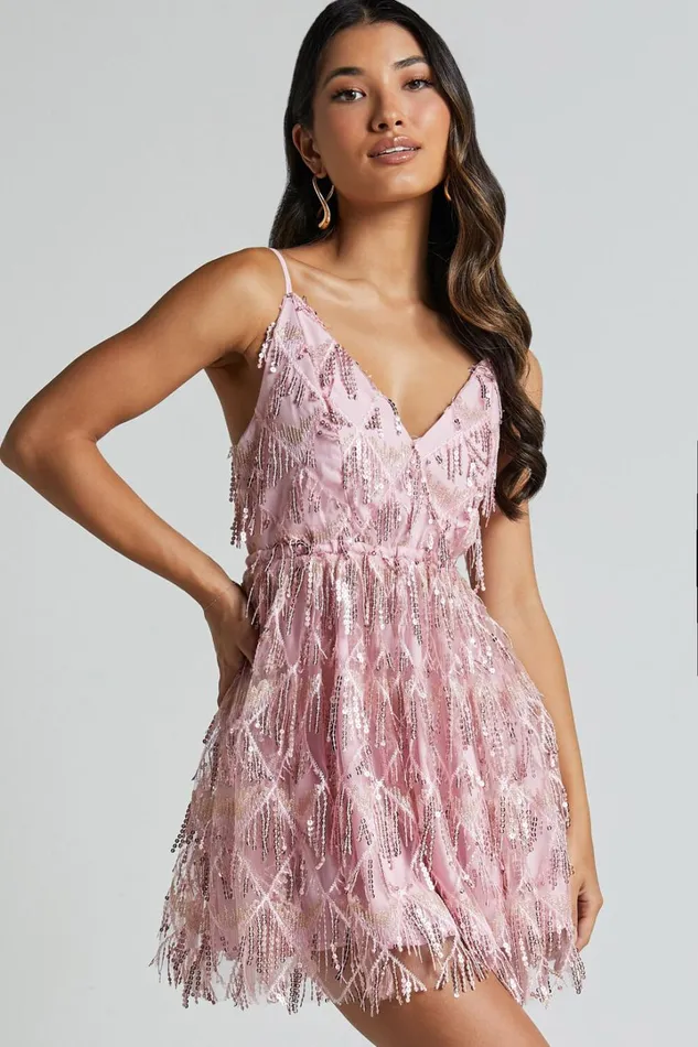 Khrizza Mini Dress 8211 Sequin Gathered Dress In Light Pink Women Showpo Curve Clothes