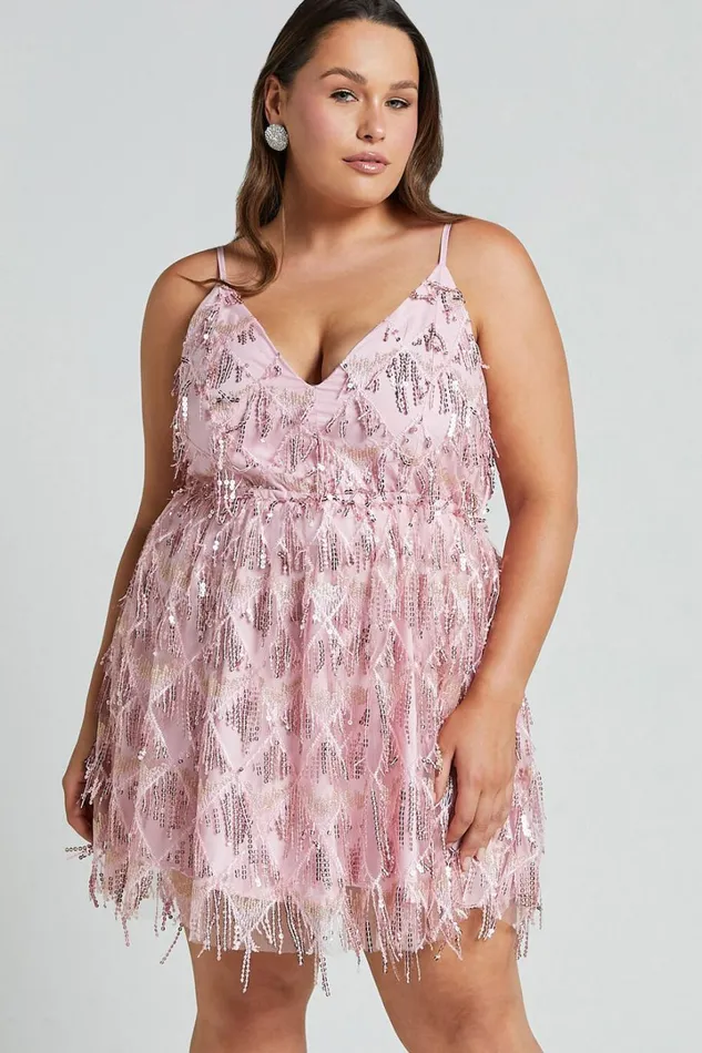 Khrizza Mini Dress 8211 Sequin Gathered Dress In Light Pink Women Showpo Curve Clothes