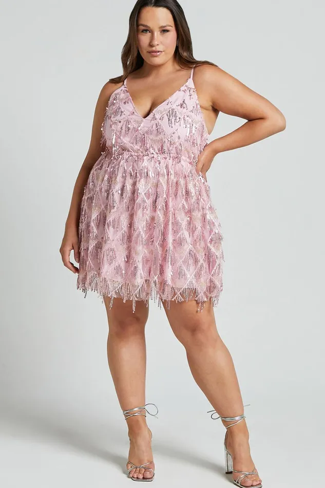 Khrizza Mini Dress 8211 Sequin Gathered Dress In Light Pink Women Showpo Curve Clothes
