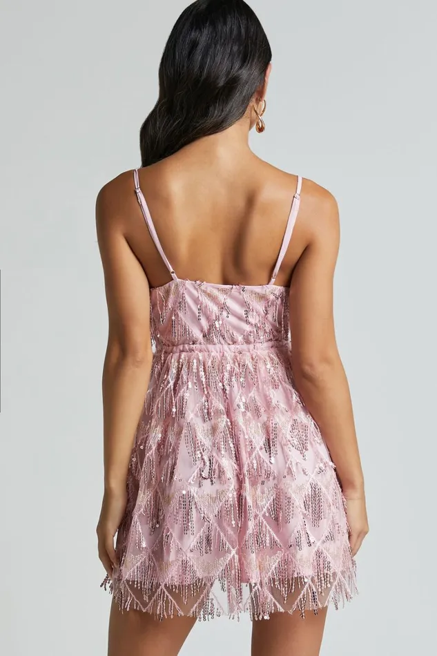 Khrizza Mini Dress 8211 Sequin Gathered Dress In Light Pink Women Showpo Curve Clothes
