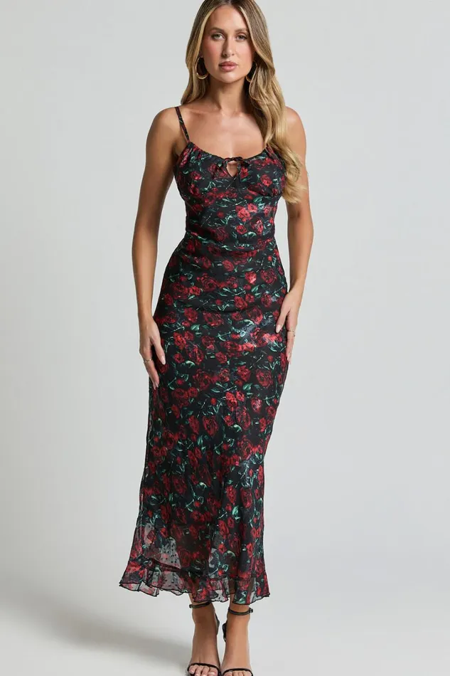 Kiana Midi Dress 8211 Strappy Sweetheart Neck Slip Dress In Rose Print Women Showpo Dresses Kiana Midi Dress 8211 Strappy Sweetheart Neck Slip Dress In Rose Print Women Showpo Dresses