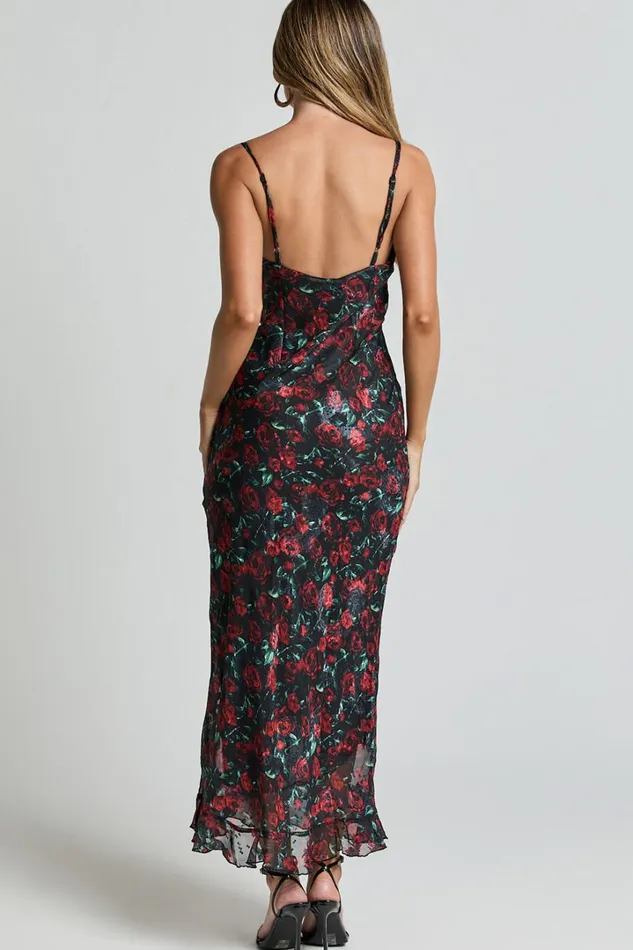 Kiana Midi Dress 8211 Strappy Sweetheart Neck Slip Dress In Rose Print Women Showpo Dresses