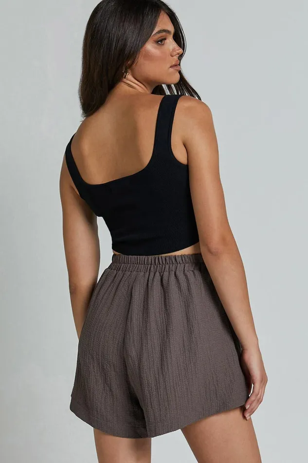 Kiana Shorts 8211 High Elasticated Waist Relaxed Shorts In Mocha Women Showpo Shorts